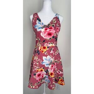 Love…Ady Mauve Floral Fit & Flare Sleeveless Dress, Small